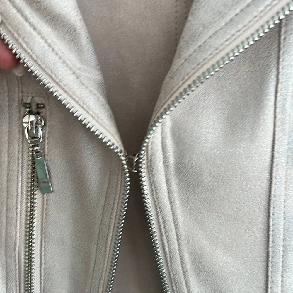 LG Light Pink Moto Jacket Asymmetrical Zipper Notched Lapels - Picture 4 of 5